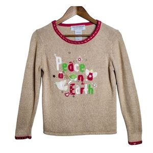 Vintage Tiara International Christmas Collection Peace On Earth Sweater Size M